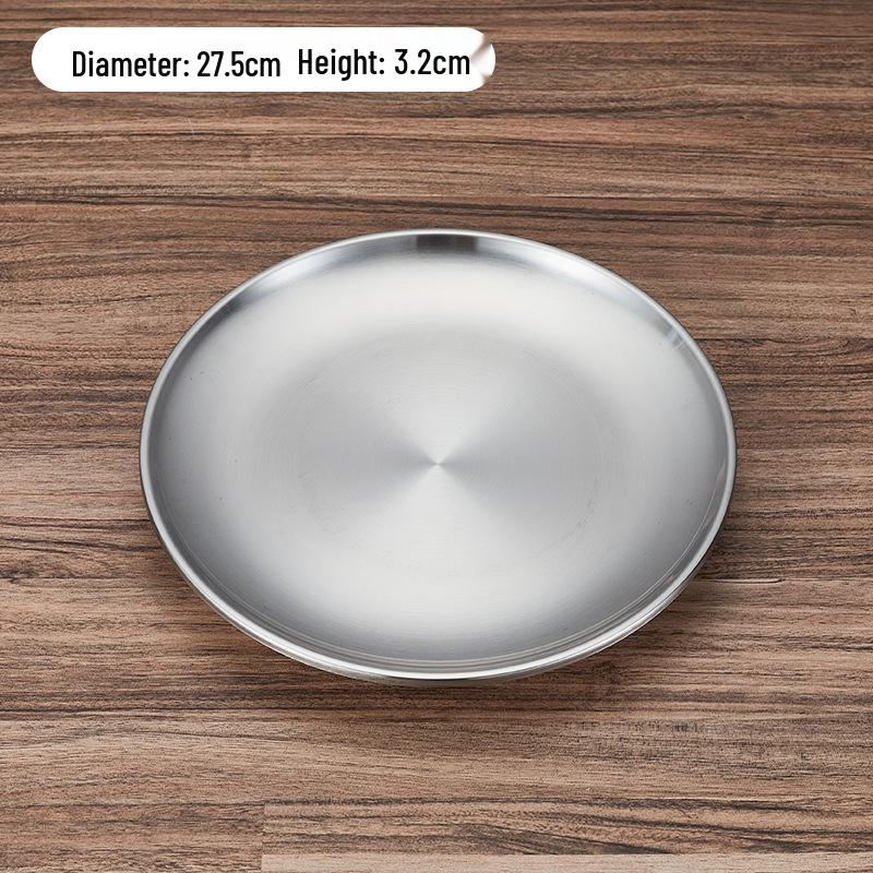 Korean Style Double-Layer Non-Magnetic Stainless Steel Insulated Golden Round Dinner Plate Tray