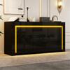Mobile da soggiorno 140*40*65cm, Cassettiera con 3 cassetti, 2 ante, Mobiletto laterale laccato lucido con striscia luminosa a LED, Credenza con spazio contenitore, Nero