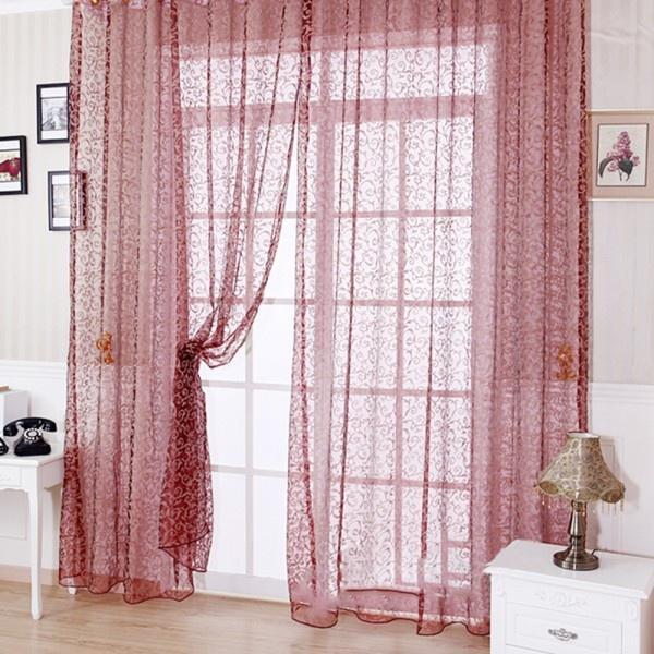 Espeedy 2/ pcs Rideau de fen/être transparente Pivoine Fleur Windows Panneau balcon Salon de salle de bain Chambre /à coucher Rideaux D/écoration de la Maison 1 beige