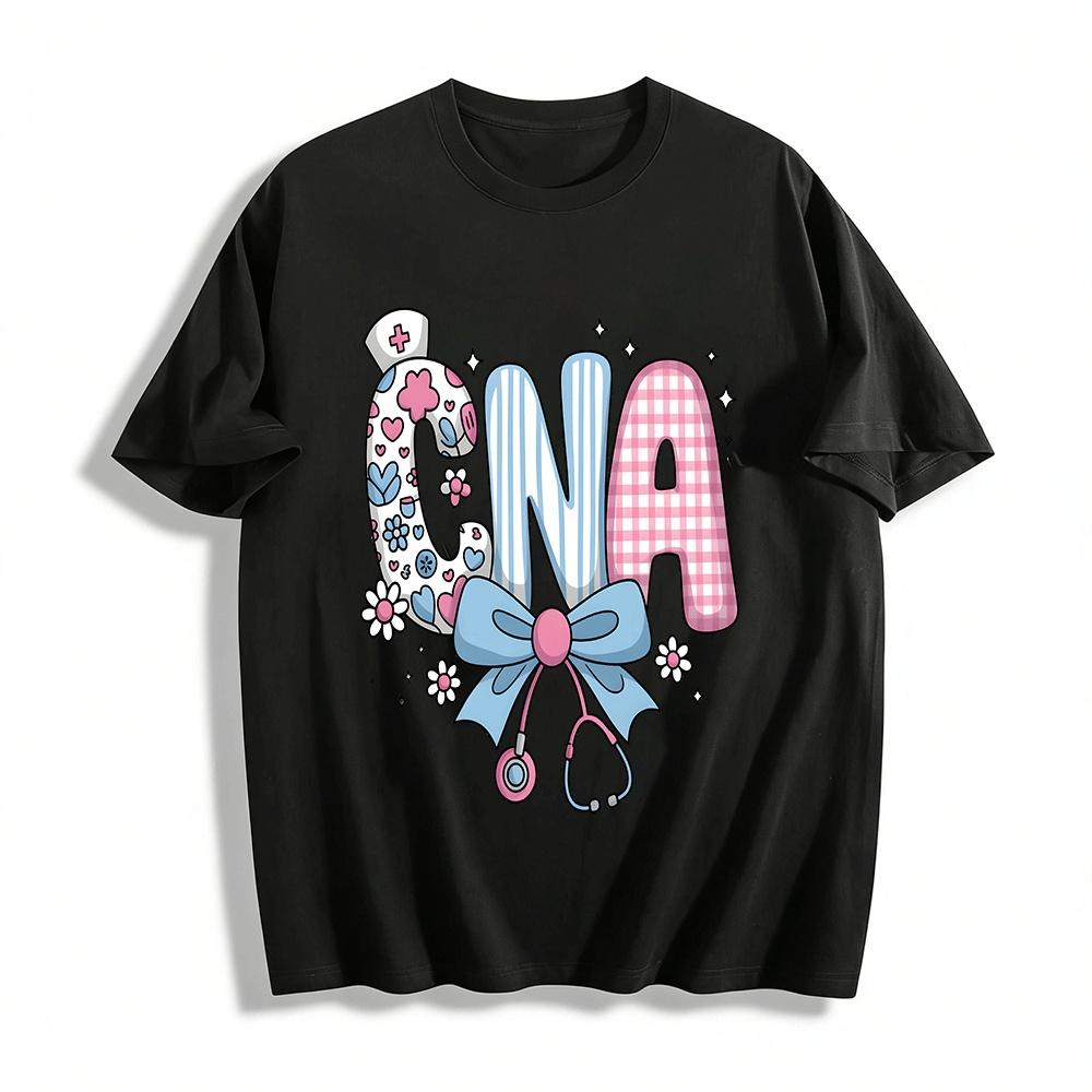 CNA Print Nurse Themed Casual Top For Medical Workers Pure cotton T-shirt XXS