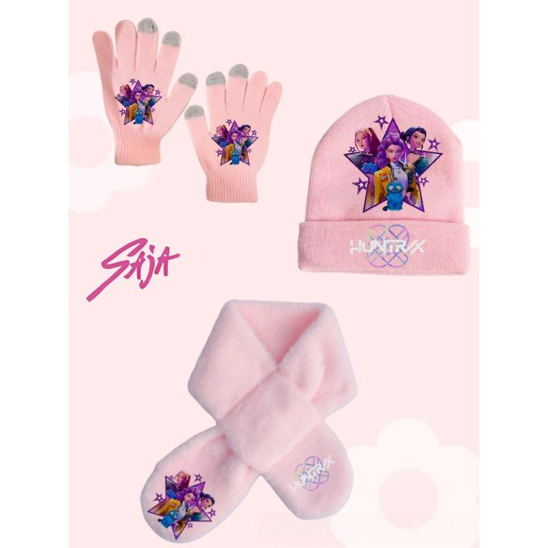 Witch Hunt Girl Winter Warm Knitted Hat Scarf Glove 3-Piece Set Anime Cartoon Children Cute