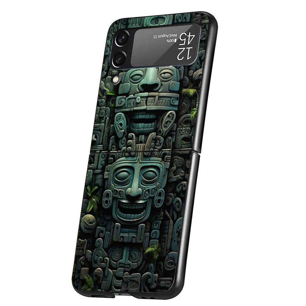 Mayan Stone Totem Pole Phone Case For Samsung Galaxy Z Flip 7 6 5 4 3 5G Cover ZFlip7 ZFlip6 ZFlip4 ZFlip5 ZFlip3 Coque Fundas G