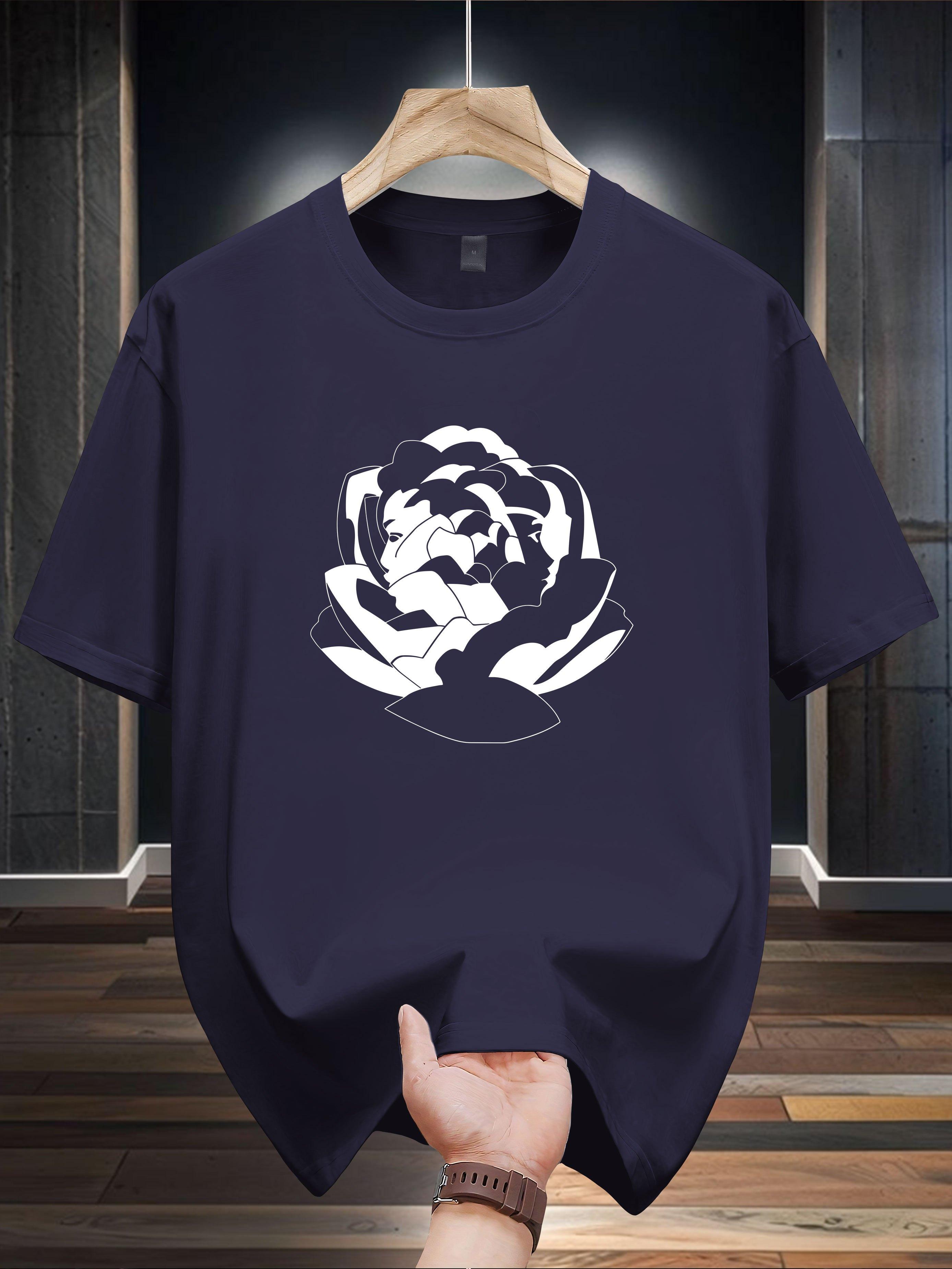 Niuwang Selection 200g 100% Cotton Short Sleeve T-shirt - Navy Blue Geometric Floral Print S