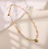 Korean Macaron Color Beaded Necklace with Heart and Floral Design