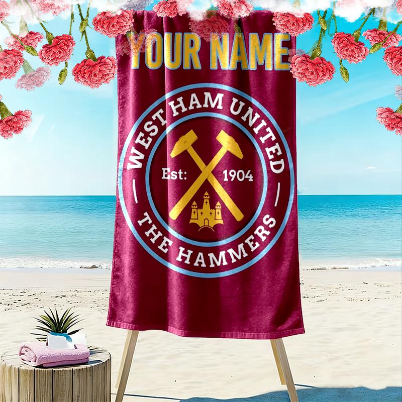 Custom Name West Ham Print Beach Towel, Large Soft Quick Dry Towel for Beach Camping Swimming