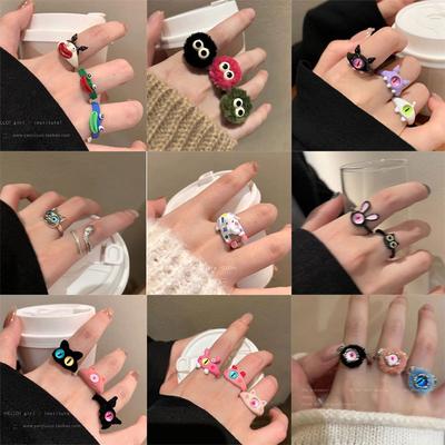 Funny Little Monster Ring Mouth Big Eyes Boy Sausage Index Finger Ring Sweet Cool Cartoon Cute Girlfriend Couple Ring Jewelry