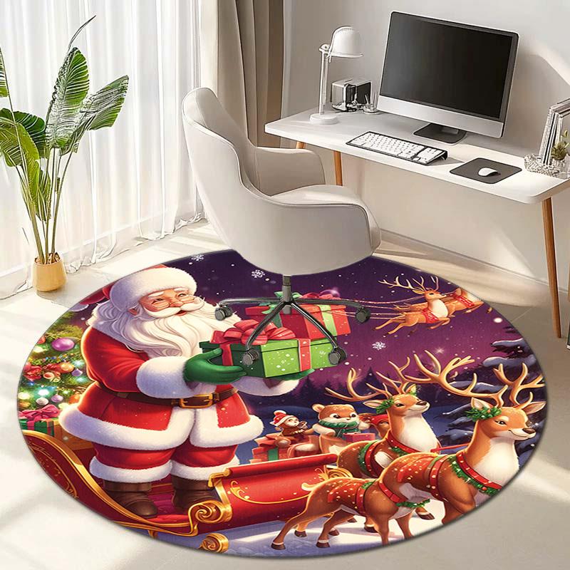 Cute Christmas Day Gift Bell Santa Claus Snowman Christmas Tree round rug Home Soft Decorative Anti slip Chair Mat Carpet Outdoor Floor Mat Carpet 95