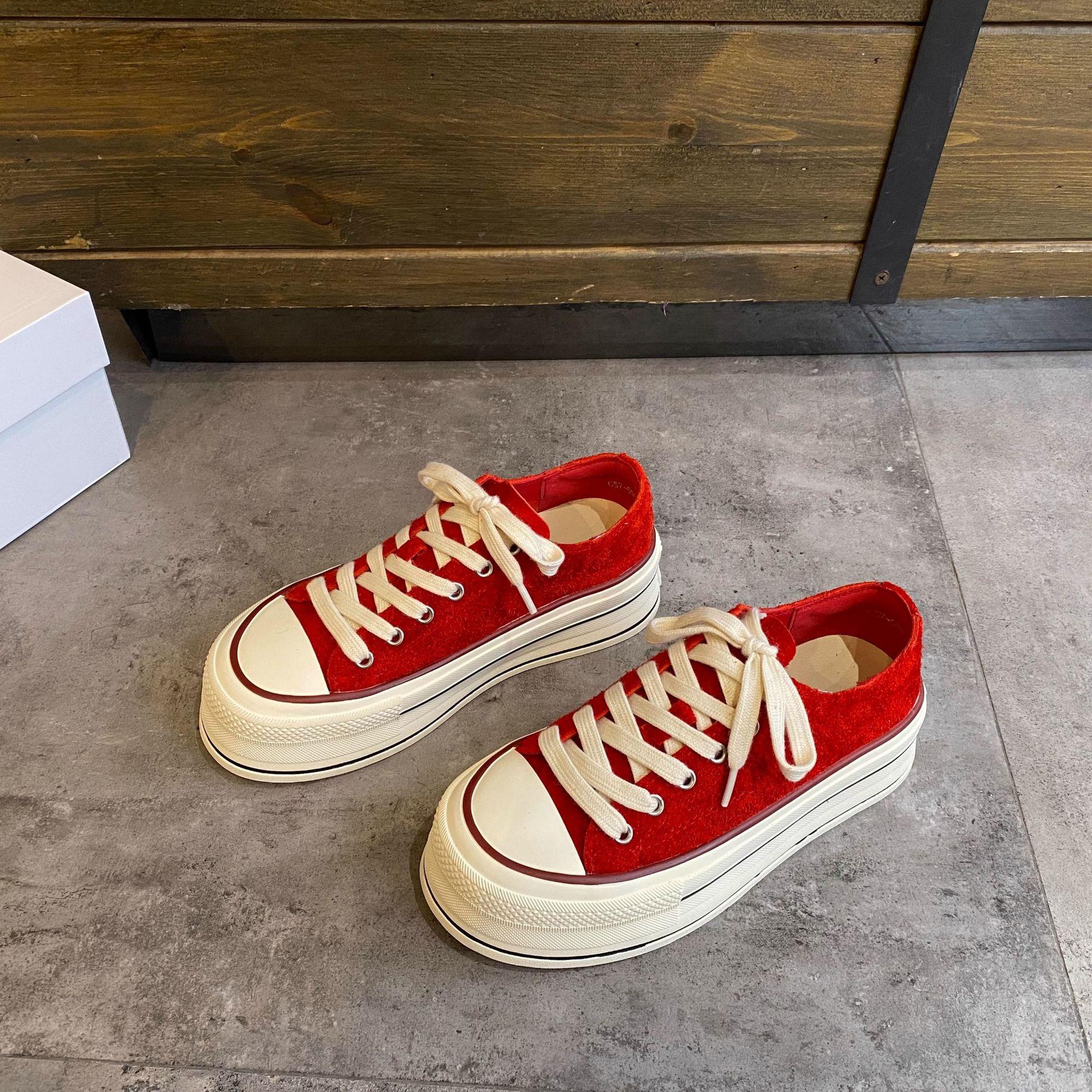 

Обувь Gu Yunshu Board женская весна 2025 года, новая популярная студенческая кожаная толстая подошва, повседневная универсальная женская обувь 35 красный