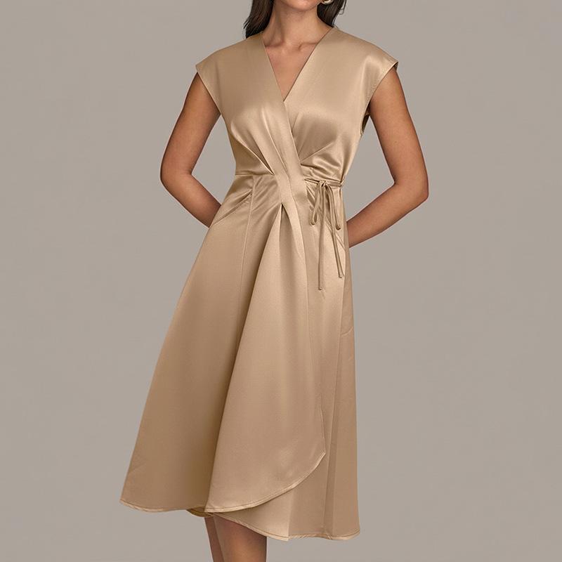 2025 Sommer Elegantes ärmelloses Satin-Abend-Hochzeitskleid