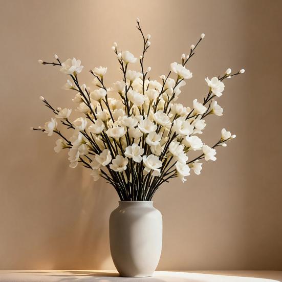 10 Pcs Artificial Plum Blossom Fake Long Stem Wintersweet Flowers Realistic Faux Silk Cherry Branches for Wedding Home Office