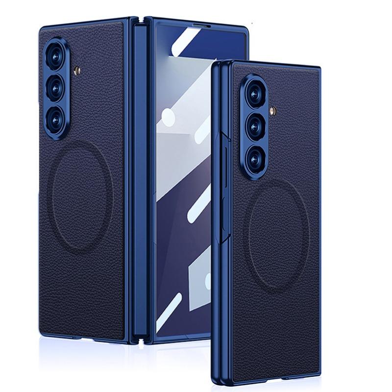 Samsung Zfold7 Mobile Phone Case Matte Paint Plain Leather Built In Wireless Charging Film Creative Protection Case