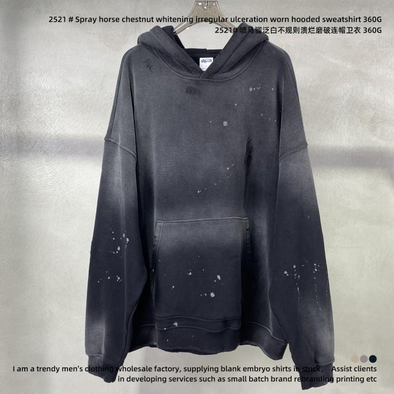 Unisex Oversized Hooded Sweatshirt 360g Washed Distressed Gradient Spray-Dyed Streetwear Winter