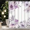 1 Piece American Retro Purple Gradient Floral Plant Shower Curtain, Bathroom Decoration, Including Shower Curtain With Hooks