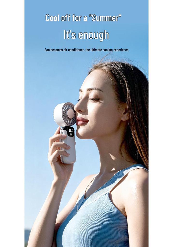Portable USB Mini Fan with Cooling Ice Pack, Neck-Hanging Design, Digital Display, and Foldable High-Speed Feature for Outdoor Use