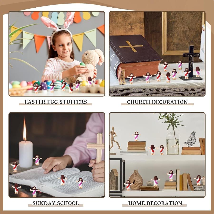 Mini Jesus Figurines In Bulk 50 Pack with Storage Bag Little Jesus Figures for Religious Christian or Easter Eggs Stuffers Rubb