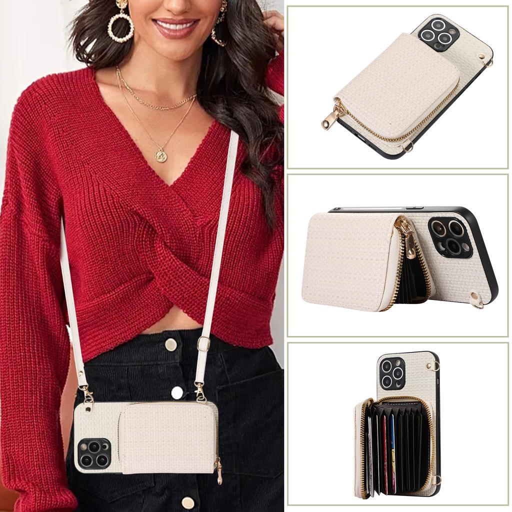 Crossbody Glitter Wallet Shoulder Strap Zipper Cards Solt Case For Iphone 14 Pro Max 13 12 11 XS XR SE3 Bag Purse Lanyard Cover