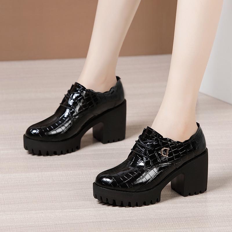 

Высококачественная кожаная обувь для женщин Каблук 8 см Высокий каблук Платформа Круглый носок Размер 32-43 Элегантная Модная Осенне-зимняя обувь Ботинки 43