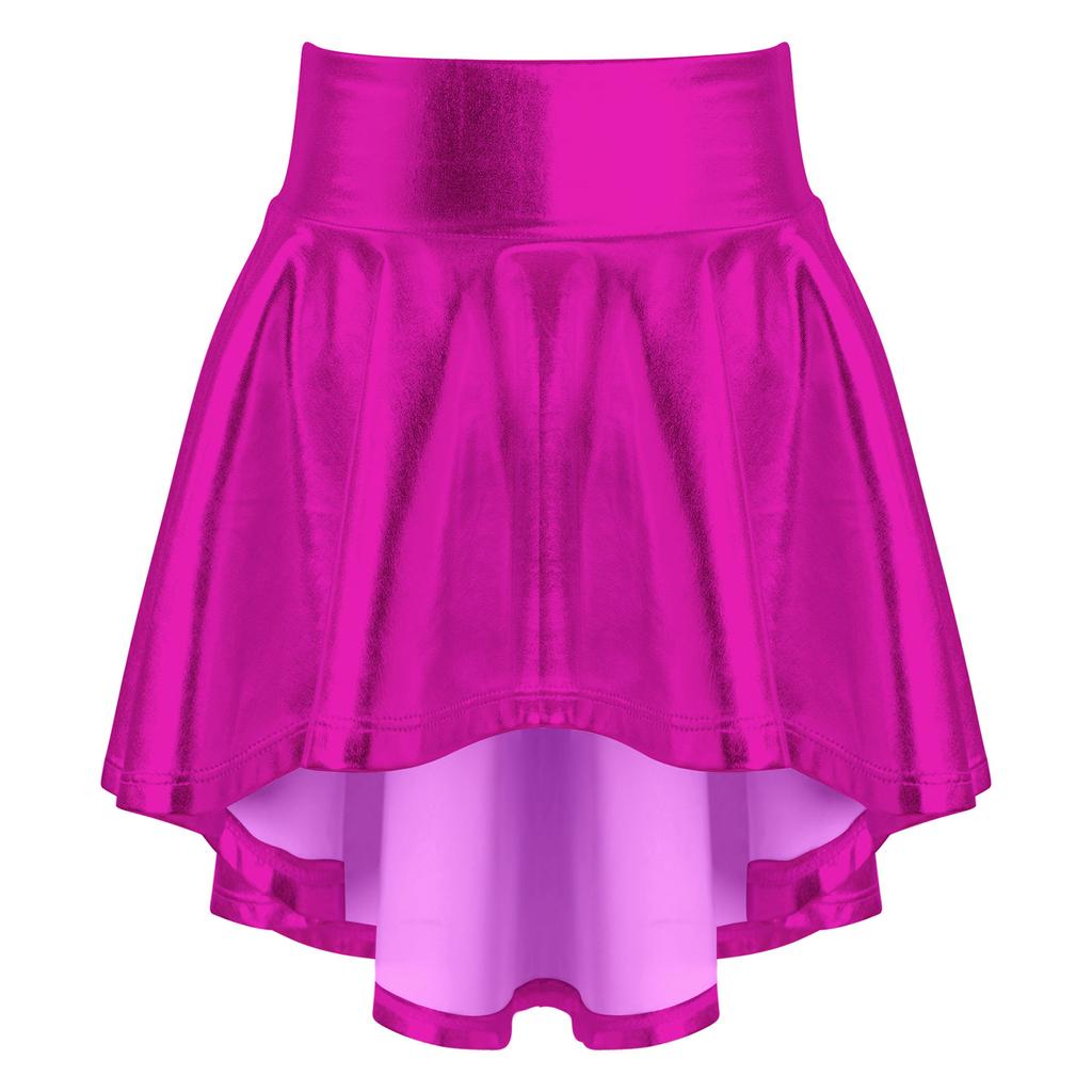 Girls Elastic Waist Ruffle Dance Skirt Bronzing Cloth Irregular Hem Stylish Performance Skirt