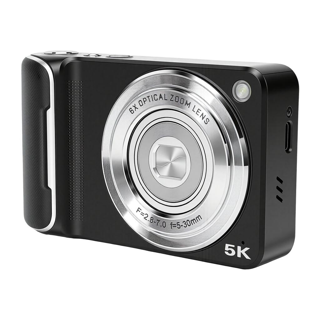 5K Digital Camera 64MP 6X Zoom Autofocus WiFi Digital Camera with Front Rear Lens 2.8 Inch HD Touch Screen LED Fill