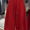 Women's Rhinestone Mid-Leg Jazz Pants - Korean Style, Loose-Fit, Slimming, Plush, Wide-Leg