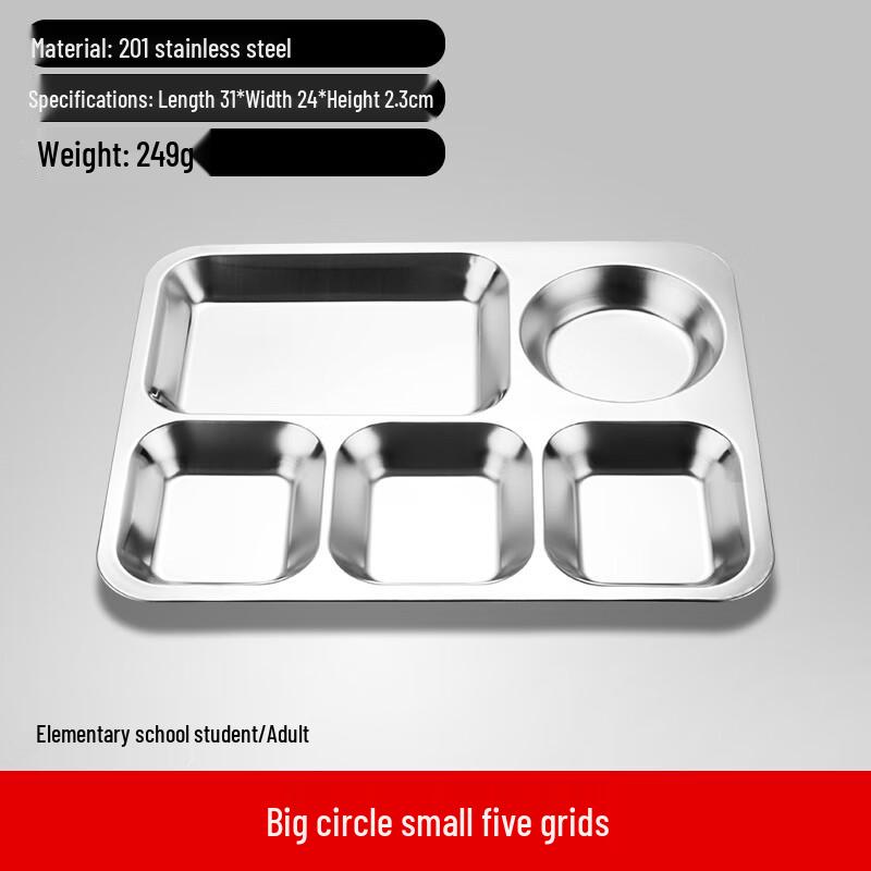 304 Stainless Steel Five-Compartment Meal Tray