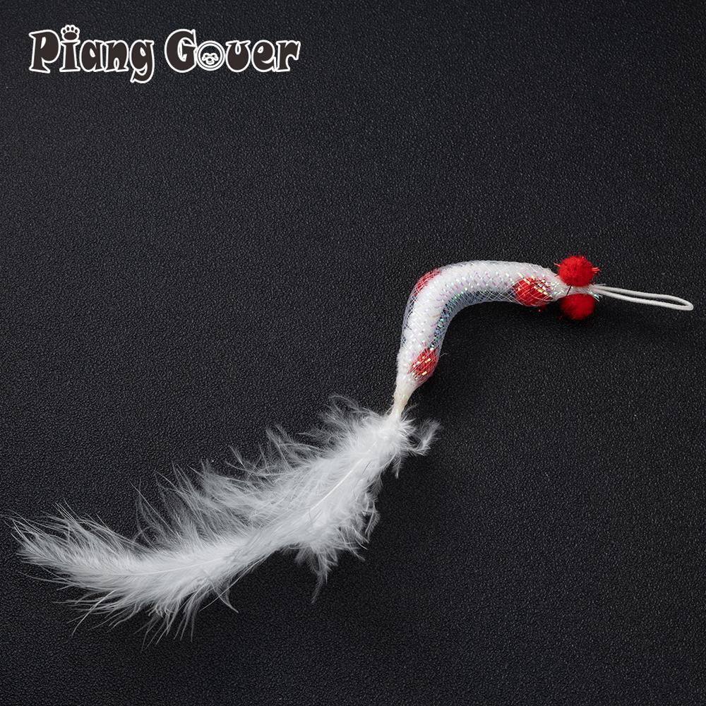 Wholesale Red Ball White Artificial Insect Cat Toys Teasing Stick Replacement Head Toy Feather Pet Toys Wand Accessories