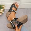 Damen Plateau Sandalen mit offenen Zehen und Keilabsatz, Dicke Sohle, Peep-Toe, Nieten, Hohlmuster, Sommer