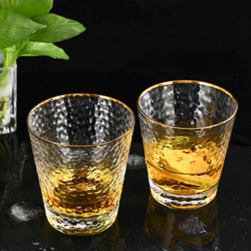 Wine Glass Lead Free Glass Cup Ins Style Gold Border Hammer Pattern Cup Set Juice Milk Tea Cups for Home Bars and Restaurants