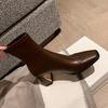 French retro thin boots women's Martin boots autumn and winter temperament foreign style square head high heels short boots thick heel elastic single
