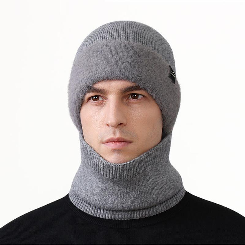 Men's Winter Thick Knitted Hat Scarf Kit Elastic Wool Hat