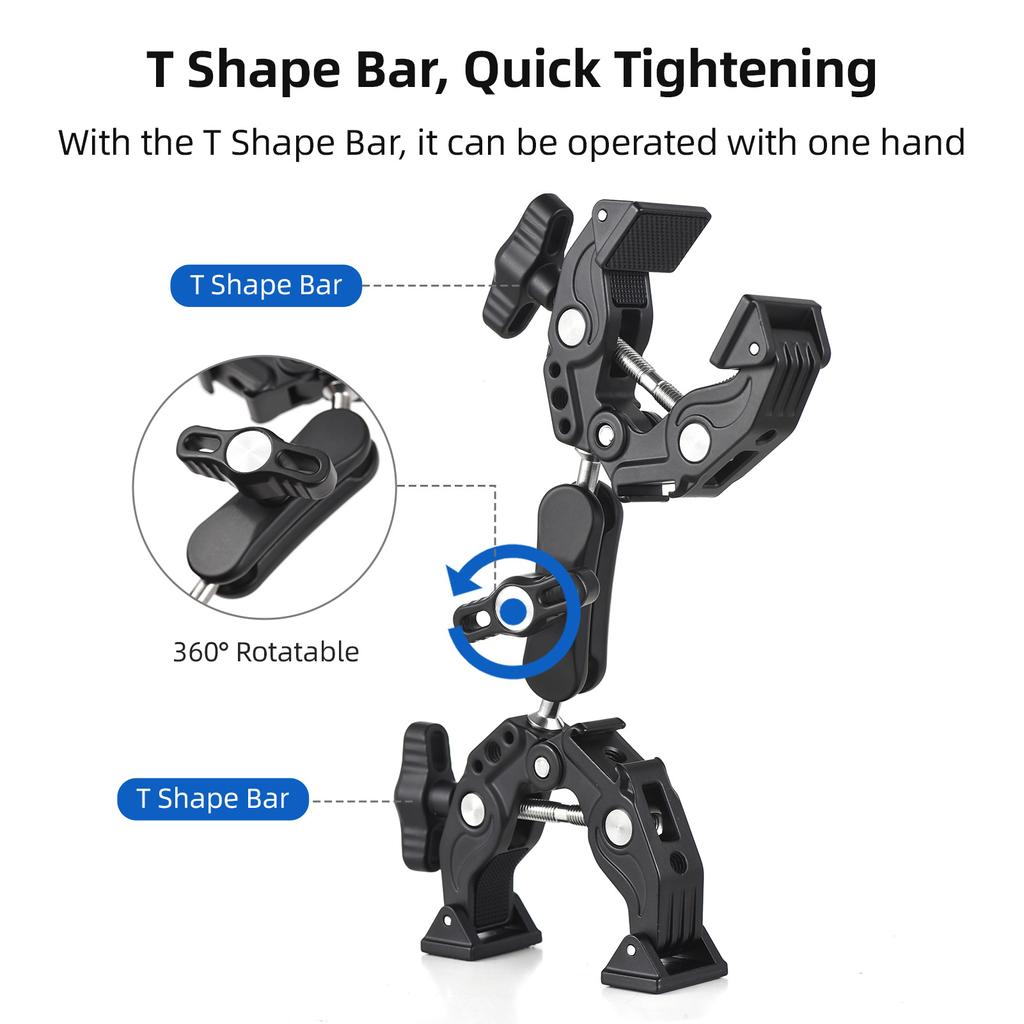 Super Clamp Mount Double Camera Clamp with Dual   Head Cold Shoes 1Celsius4 Inch Locating Holes Action Camera Mount