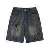 Y2K Streetwear Breeches Spider Cobweb Korean Harajuku Denim Hip Hop Short Pants Grunge Bermudas Jeans Shorts Men Clothes