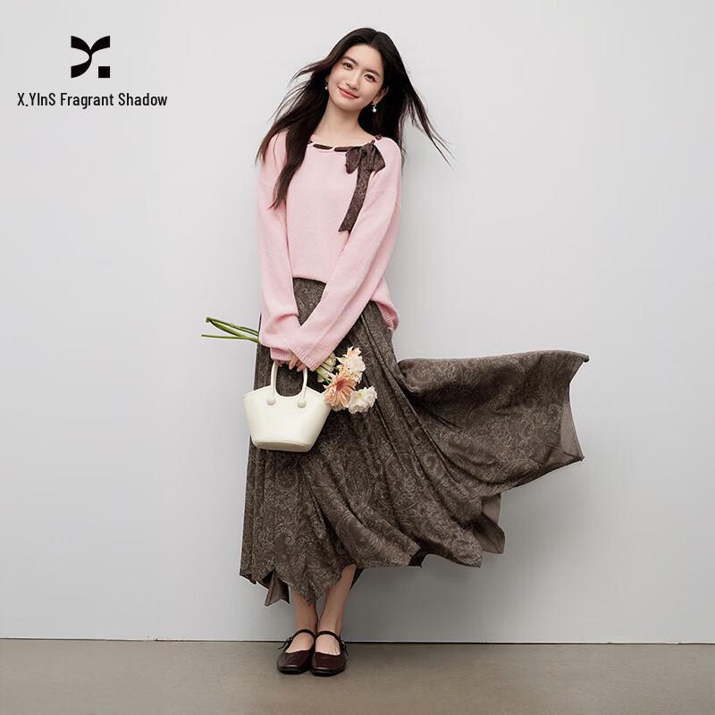 Xiangying Women s Bohemian Coffee A-Line Midi Skirt M