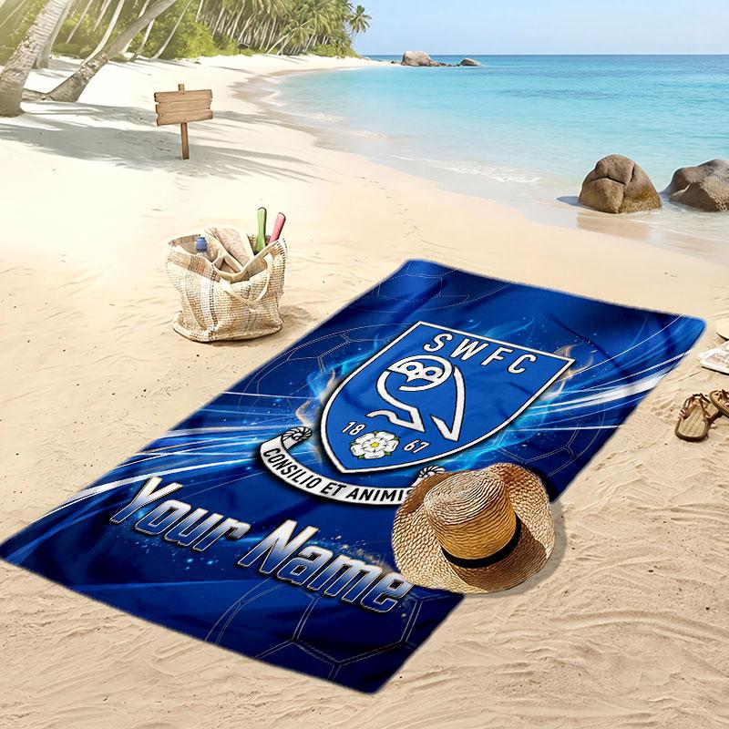 Telo Mare Personalizzato Stampato Sheffield Wednesday FC Logo Calcio Supporto Nome Personalizzato Testo Asciugamano Assorbente Per Sport Viaggio Regalo Speciale