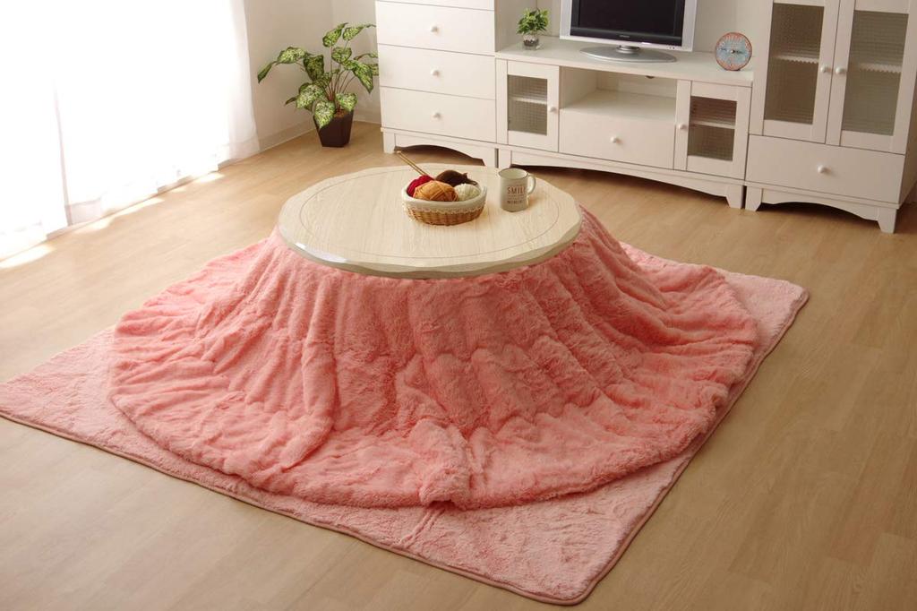 IKEHIKO Kotatsu Futon, Round, Single Cover, Solid Color, Filament Yarn, "Philip Circle" Pink, Approx. 200cm Round (Thin Cover)