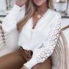 Fashion V-neck White Lace Blouse Women Autumn 2026 Long Sleeve Hollow Shirt Female Loose Elegant Tops Vintage Shirts Blusa 23338