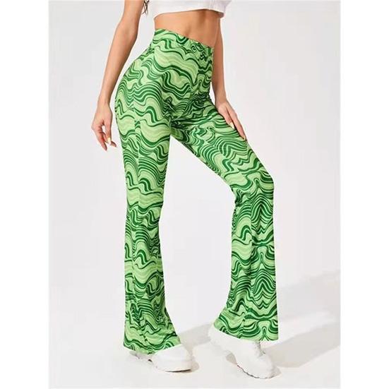 Damen-Hose, ausgestellte Hose mit Wasser-Ripple-Print, schmale Passform, Outdoor-Sport, Yoga, lässige Jogger
