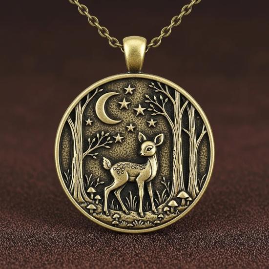 Collana con Pendente Luna Foresta Animale Viaggiatore nella Foresta Pendente Collana Stile Retrò Gioiello Regalo per Amanti della Natura