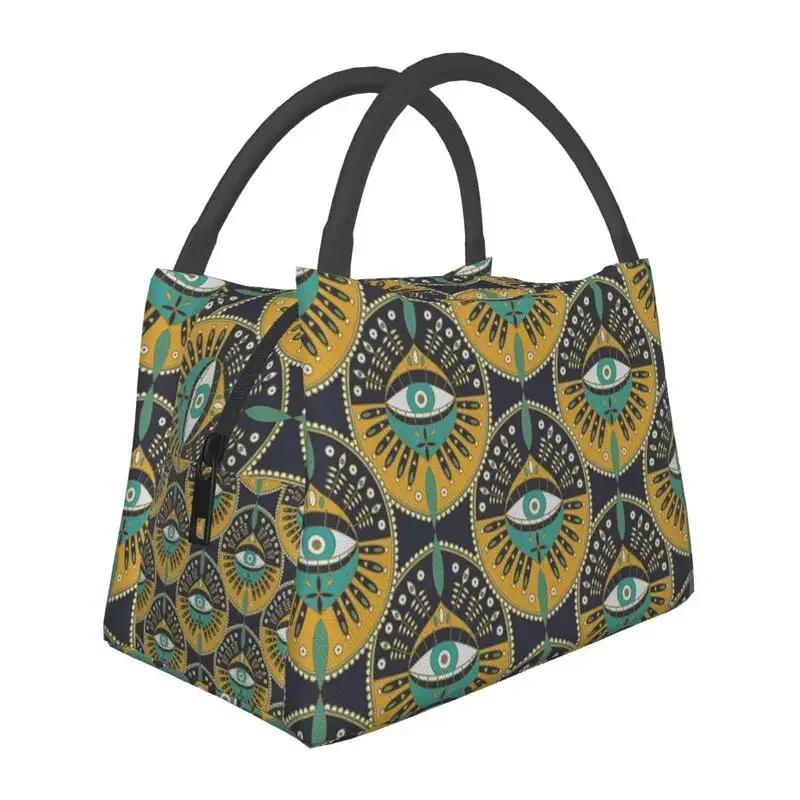 Mati Evil Eye Glass Sky Blue Meandros Patterns Resuable Lunch Box Multifunction Bohemian Cooler Thermal Food Insulated Lunch Bag