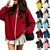 Women's Long Sleeve V-Neck Zip-Up Jacket Loose Fit Color Casual Outerwear