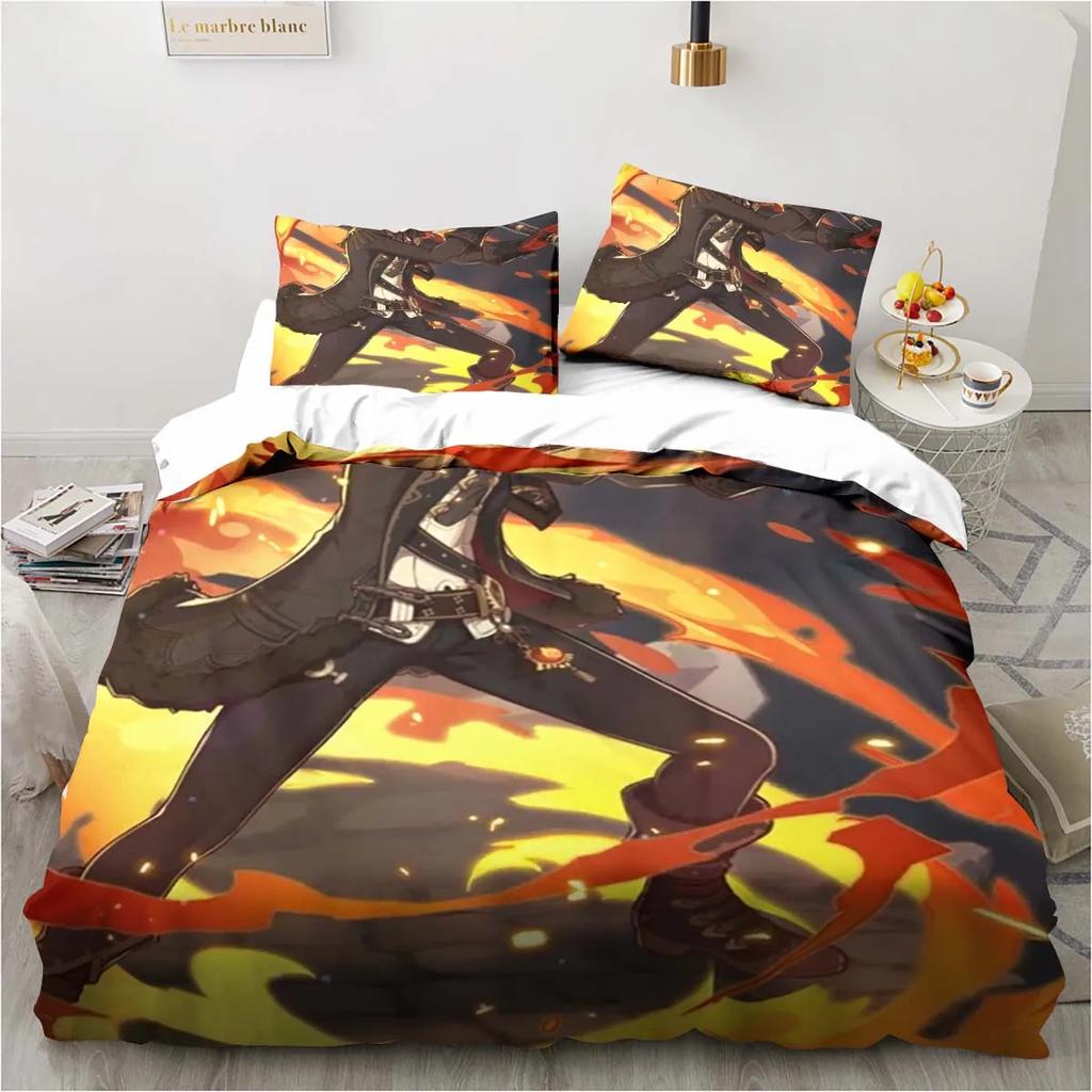 Cartoon Anime Genshin Impact Game Bedding Set For Bedroom Bedspreads For Bed Linen Comefortable Duvet Cover Quilt And Pillowcase