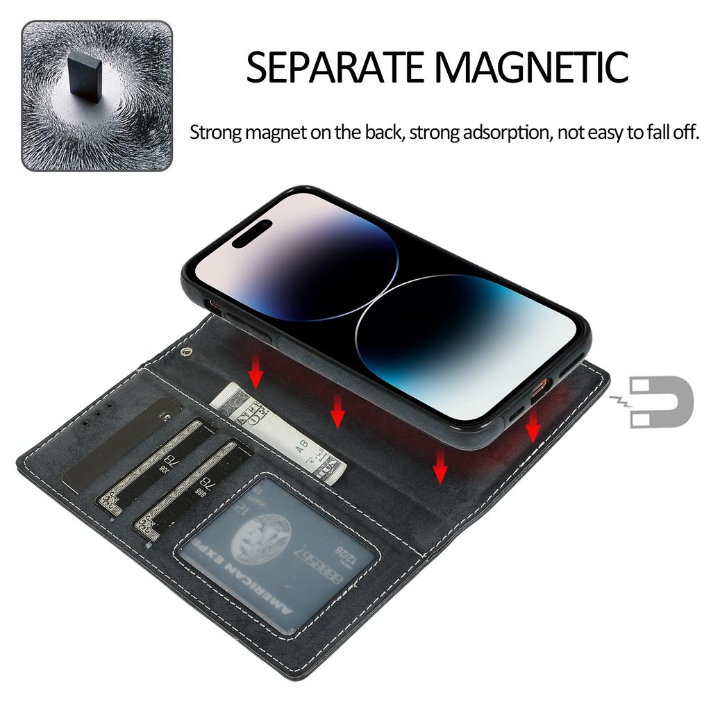 Retro 2 In 1 Abnehmbare Magnetische Flip Wallet Ledertasche für iPhone 15 14 13 12 Pro Max 14 Plus für Samsung S23 S22 S21 Ultra Plus A13 A14 A52 A72