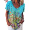 Vintage Print Top Damen Kurzarm Streetwear Sommer T-Shirt Damenmode Casual V-Ausschnitt T-Shirts Y2k Übergroße Damenkleidung