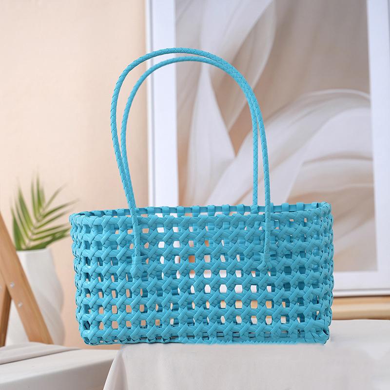 Ręcznie robiona plastikowa torba pleciona z pustymi oczkami Styl wiejski Duża pojemność Torba plażowa Tote Bag Torba typu wiadro Damska torebka Letnia torba plażowa