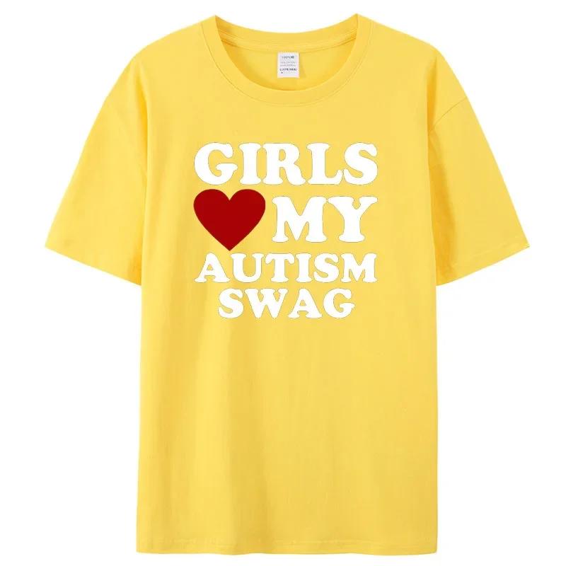 Girls Love My Autism Swag Funny Autistic Boy Gifts Awareness Women T Shirts Streetwear Short Sleeve Gifts Ideas T-shirt Men
