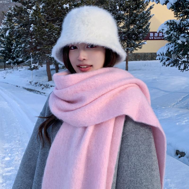 New soft waxy mohair solid color scarf women's winter versatile thickened imitation cashmere shawl Korean warm scarf tide