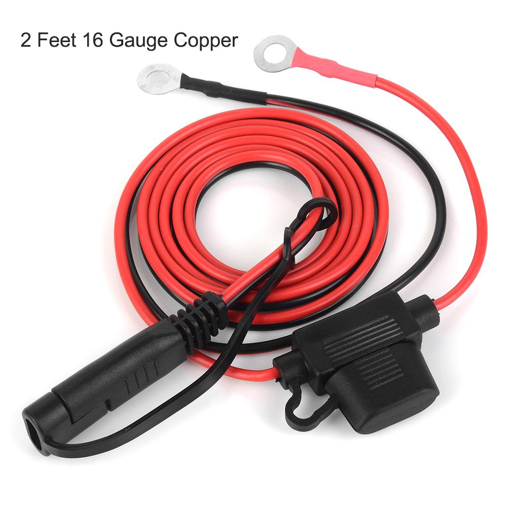 12V Ring Terminal Harness with Black Fused 2Pin Quick Disconnect Plug 2 Feet 16 Gauge Copper