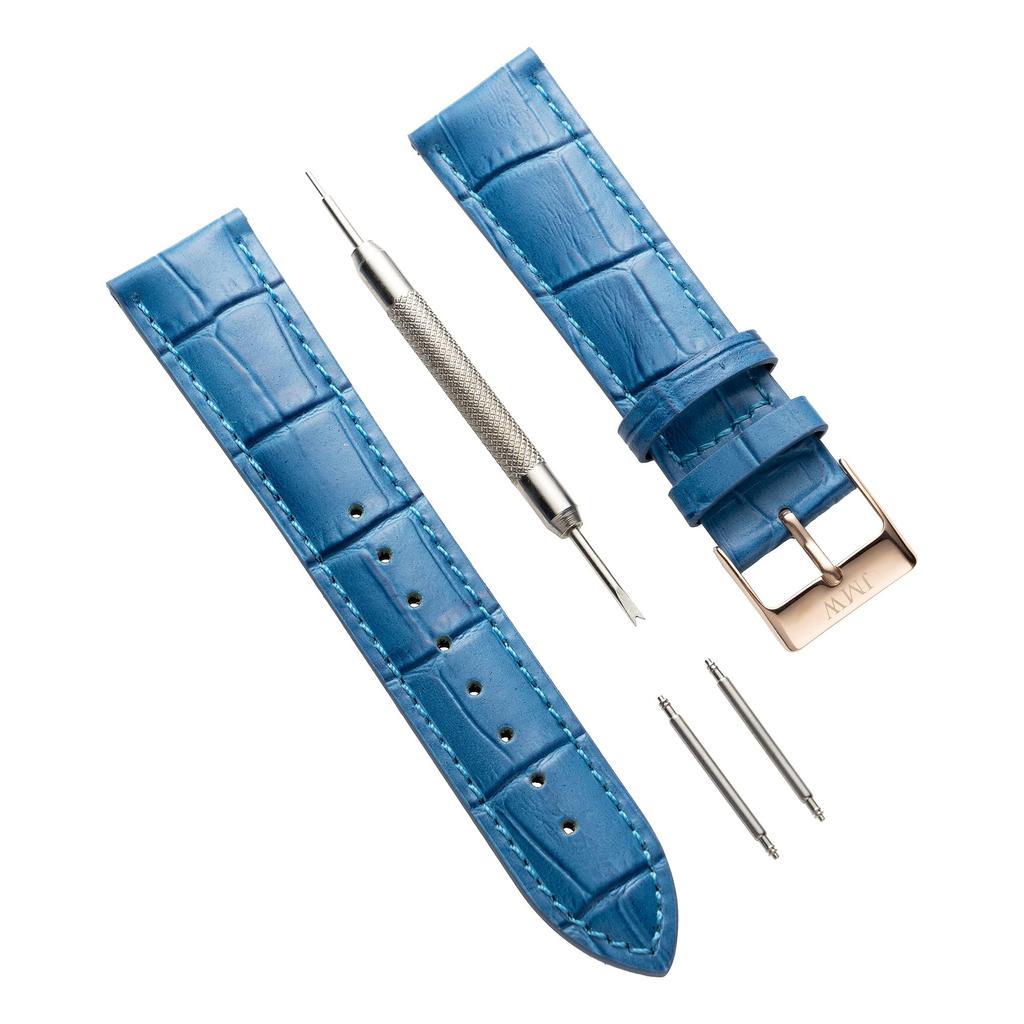 JMW TOKYO Uhr 20mm Bandanstoß Echtes Ersatzband Blau oder Roségold Federsteg Box Mondphase Echt Tag Geschenk Armband, Breite, Leder, Armband, Dornschließe, Werkzeuge,