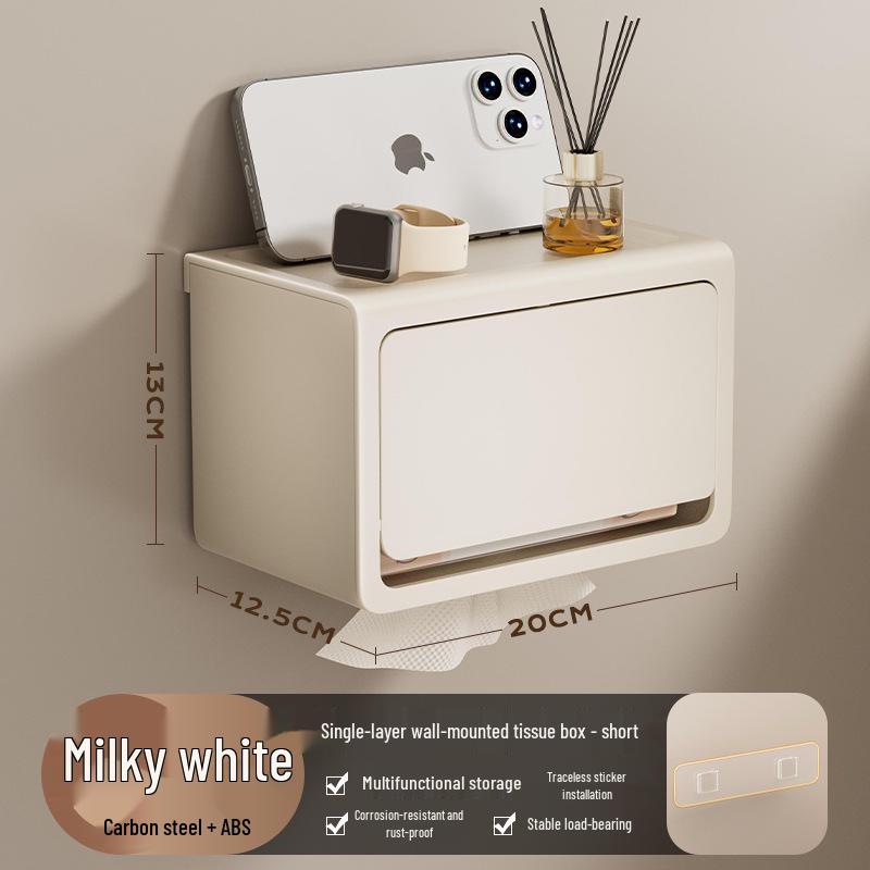 Vintage Wood Grain Wall-Mounted Tissue Box & Storage Rack - Double-Layer, Punch-Free Toilet Paper Holder