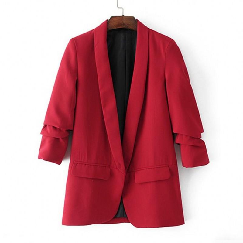 

European & American Style Women s Solid Color Shawl Collar Blazer - Casual, Versatile for Spring & Autumn Small красный